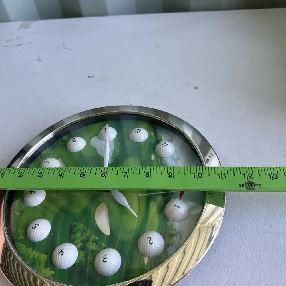 Working Golf Course Balls Wall Clock Quartz Chrome Rim 11 1/4